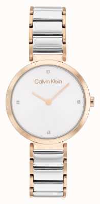 Calvin Klein Reloj de acero inoxidable bicolor con barra en T 25200139