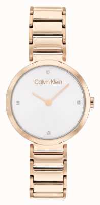 Calvin Klein Reloj T-bar brazalete de acero inoxidable en oro rosa 25200140