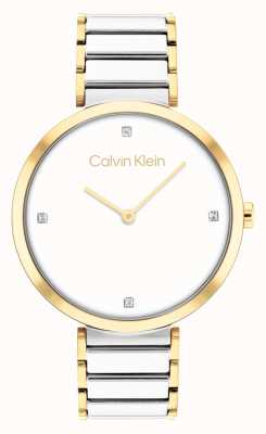 Calvin Klein Reloj minimalista de cuarzo dorado y plateado con barra en T en dos tonos 25200134
