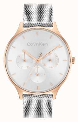 Calvin Klein Reloj multifunción de dos tonos con día y fecha, correa de malla de acero inoxidable. 25200106