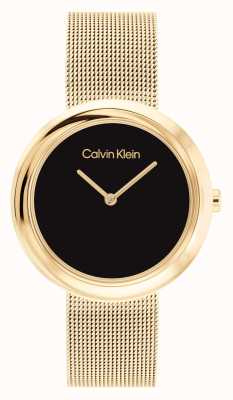 Calvin Klein Esfera negra de mujer | pulsera de malla de acero inoxidable dorado 25200012