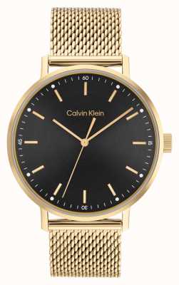 Calvin Klein Esfera negra para hombre | pulsera de acero inoxidable dorado 25200049