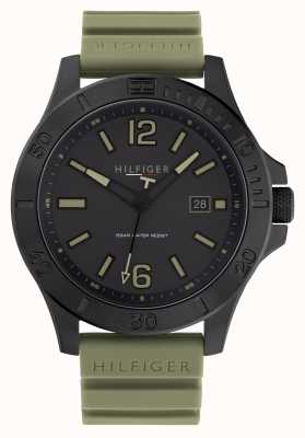Tommy Hilfiger Reloj con correa de silicona negra y verde Ryan 1791992