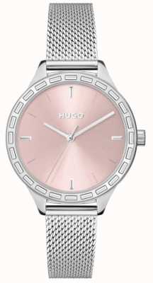 HUGO #flash de mujer | esfera rosa | pulsera de malla de acero 1540115