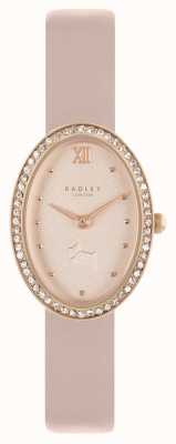Radley Reloj de mujer con correa rosa engastada con cristales ovalados RY21364