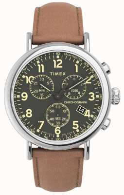 Timex Correa de cuero marrón crono estándar TW2V27500