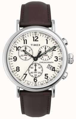 Timex Hombres | crono estándar | esfera beige | cuero marrón TW2V27600