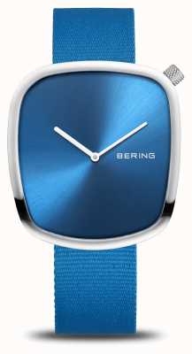 Bering Guijarro | plata pulida | esfera azul | correa azul reciclada 18040-308