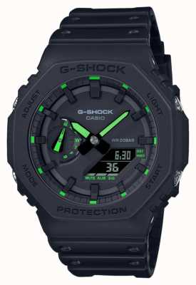 Casio G-shock 2100 utility black series detalles en verde neón GA-2100-1A3ER