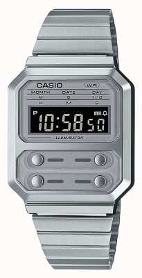 Casio Colección reloj digital vintage de acero inoxidable A100WE-7BEF