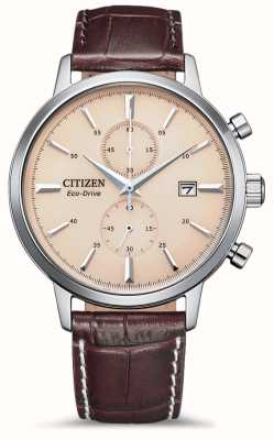 Citizen Correa de cuero marrón cronógrafo para hombre CA7061-26X