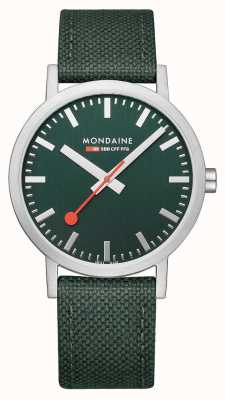 Mondaine Reloj clásico de 40 mm con correa textil verde bosque A660.30360.60SBF