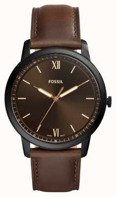 Fossil De los hombres el minimalista | cristal ámbar | esfera negra | correa de cuero marrón FS5551
