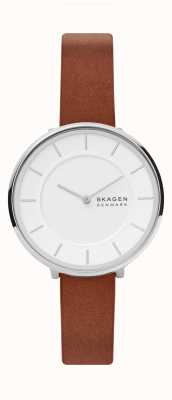 Skagen Reloj Gitte de piel ecológica marrón con esfera blanca. SKW3015