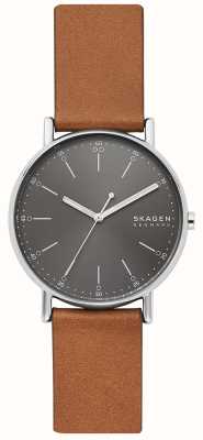 Skagen Reloj de hombre signatur esfera gris correa de piel marrón SKW6578