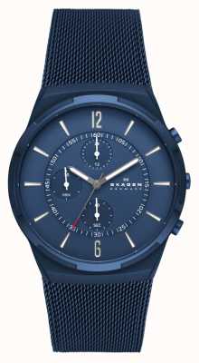 Skagen Melbye cronógrafo cronógrafo reloj de malla de acero inoxidable azul océano SKW6803