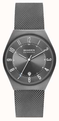 Skagen Reloj de malla de acero inoxidable color carbón con fecha verde SKW6815