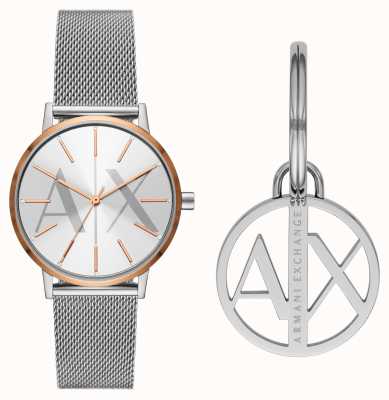 Armani Exchange Mujer | set de reloj y llavero | pulsera de malla de acero AX7130SET