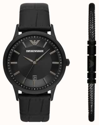 Emporio Armani Hombres | set de reloj y pulsera | correa de cuero negro AR80057