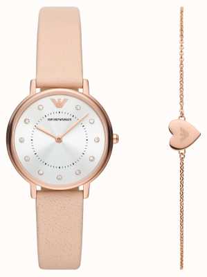 Emporio Armani Set de regalo para mujer | reloj correa de piel rosa | pulsera en tono oro rosa AR80058