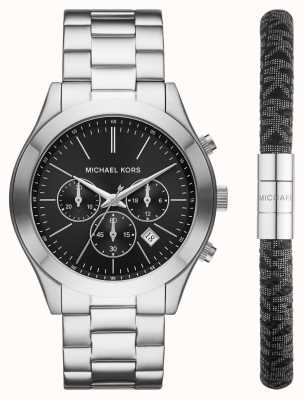 Michael Kors Conjunto de reloj cronógrafo para hombre y pulsera negra. MK1056SET