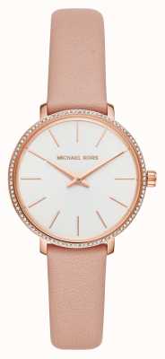 Michael Kors Reloj de mujer con correa de piel rosa pyper y bisel con cristales engastados MK2803
