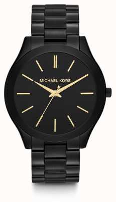 Michael Kors Reloj delgado de acero inoxidable monocromático negro de pasarela MK3221