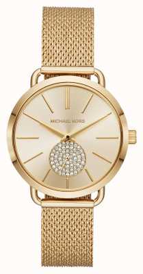 Michael Kors Reloj Portia de acero inoxidable en tono dorado con esfera engastada con cristal. MK3844