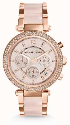 Michael Kors Reloj cronógrafo Parker para mujer en tonos rosa y oro rosa. MK5896
