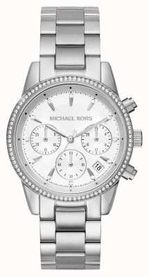 Michael Kors Reloj Ritz de acero inoxidable para mujer con conjunto de cristales. MK6428