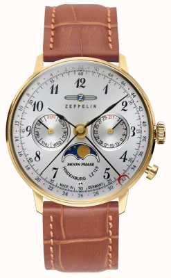 Zeppelin Lz129 hindenburg reloj de mujer | correa de cuero marrón | caja de oro 7039-1