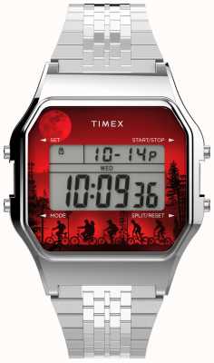 Timex Reloj digital de acero inoxidable T80 x Stranger Things de 34 mm TW2V50900