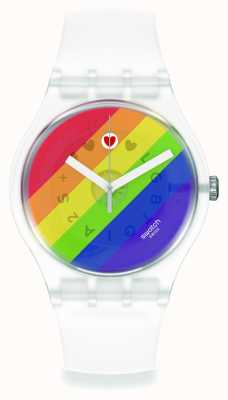 Swatch Reloj con esfera de arcoíris feroz con rayas del orgullo SO29K701