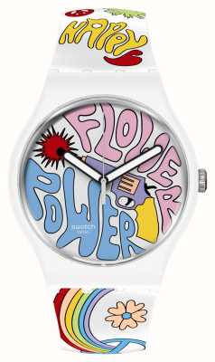 Swatch Reloj biocerámico flower power poder de la paz SO32W107