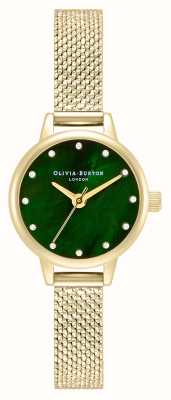 Olivia Burton Reloj clásico con esfera pequeña de nácar verde y malla dorada OB16MN12