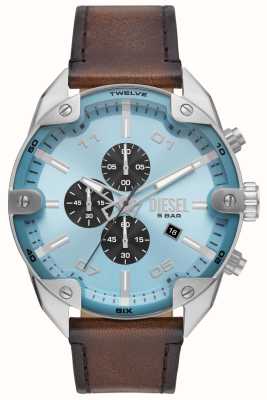 Diesel Reloj cronógrafo azul con pinchos y correa de piel marrón DZ4606