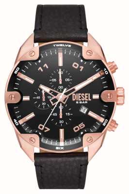 Diesel Oro rosa con pinchos | reloj de cuero negro DZ4607