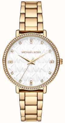Michael Kors Mujer | pipero | esfera engastada de piedra blanca | pulsera de acero pvd oro MK4666
