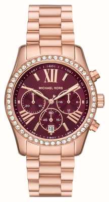 Michael Kors Reloj Lexington con esfera burdeos en tono oro rosa MK7275