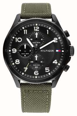 Tommy Hilfiger eje de los hombres | esfera cronógrafo negra | correa de tela verde 1792006