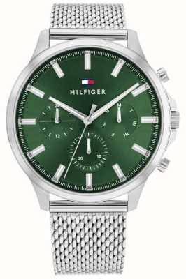 Tommy Hilfiger Brazalete de malla de acero inoxidable con esfera verde Ryder para hombre 1710499