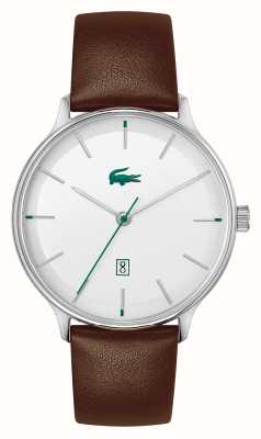 Lacoste Club de hombres | esfera blanca | correa de cuero marrón 2011167