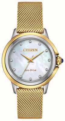 Citizen Malla pvd dorada con esfera de diamante eco-drive para mujer EM0794-54D
